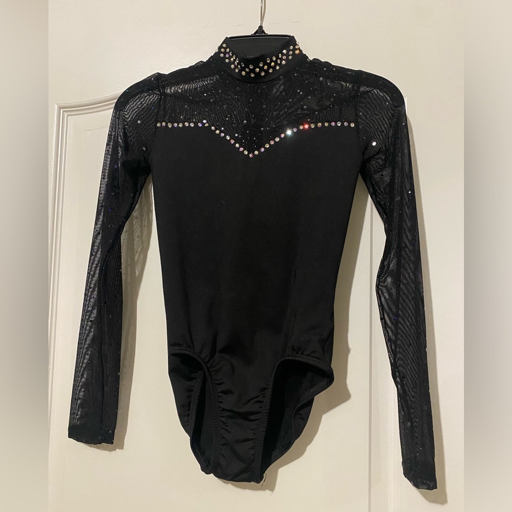 Black Lycra Leotard with Black Sequins & Embellished with Swarovski Crystals